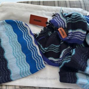 Missoni Kids Blue and Black Wave Pattern Hat Set